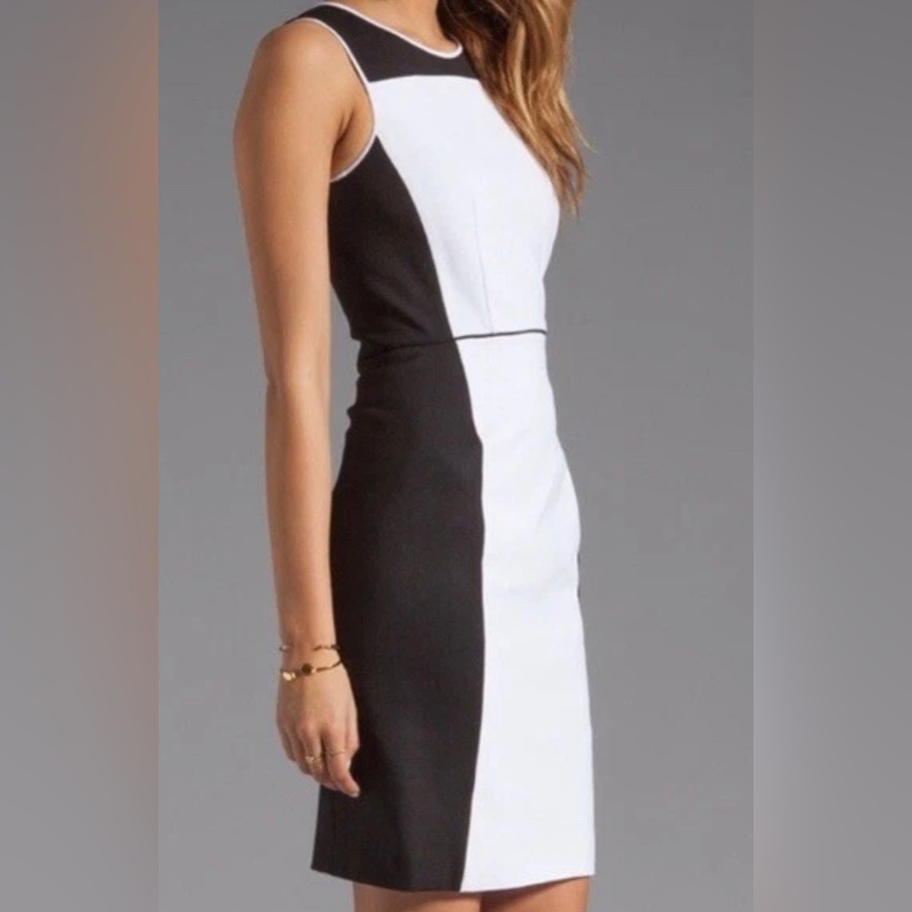 Theory Dress Elite Nyasha  Sz 2 Black White Colorblock Stretch Wool Sheath